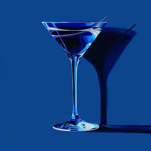 Vibrant cocktail glass on flat royal blue background