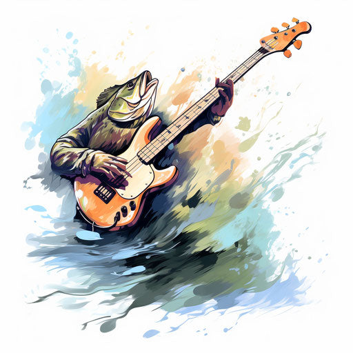 Bass clipart in the style of Impressionistic Art, on a white background