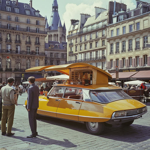 Mobile cafe in a Citroen DS 20, parked in the city