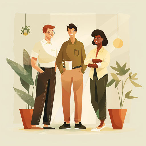 Team illustration with a flat, muted olive background