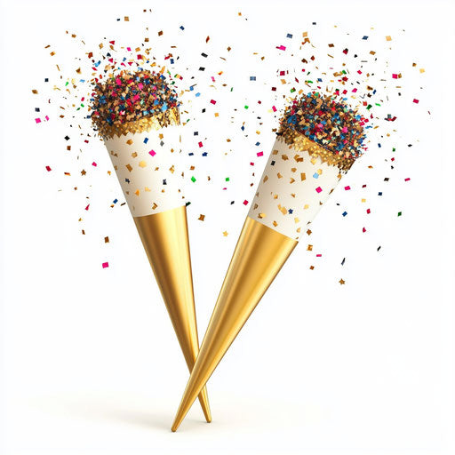 3D New Year's Party Horns in realistic style