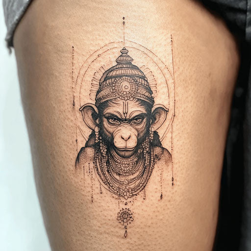 Sak yant tattoo with a mystical Hanuman figure