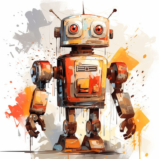 Robot clipart in the style of Oil painting on white background