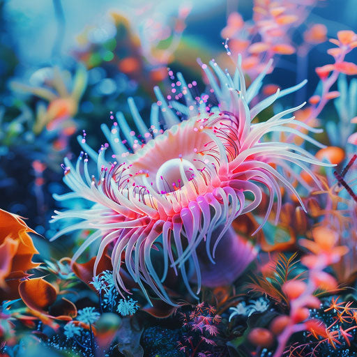 Sea anemone among colorful sea plants