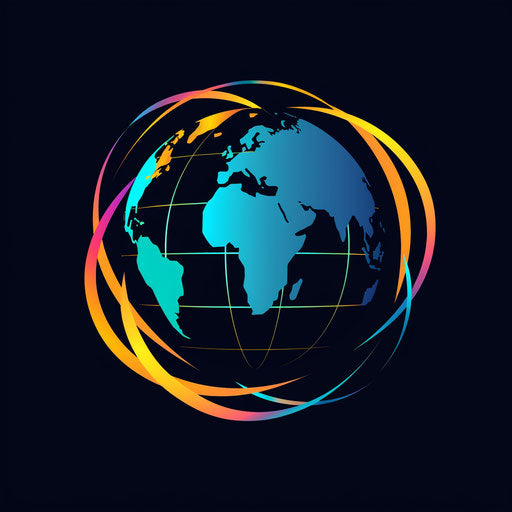 Stylish digital marketing logo with a stylized globe on black background