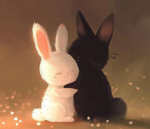 Cute animals, animated gif style, dark brown and white