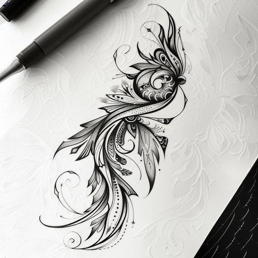 Stylish flat tattoo sketch of neo tribal designs with flowing organic shapes