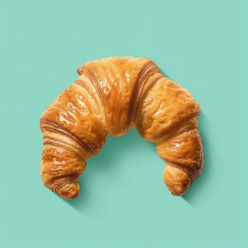 Realistic croissant on flat, serene aqua background