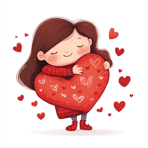 The happiness of a little girl with a big red heart