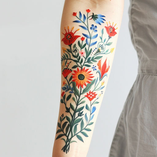 Wildflower tattoos inspired by folk art