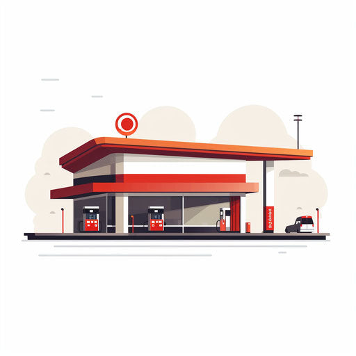 Minimalist gas station clipart, white background