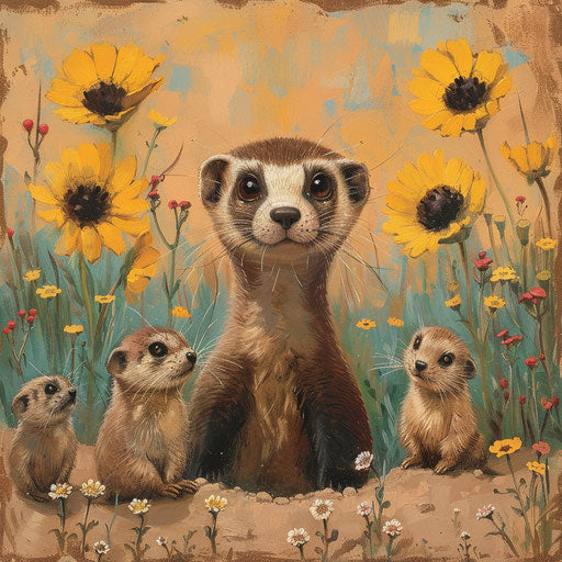 Hide and seek between a black-footed ferret and prairie dogs