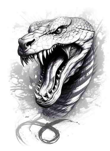 Cobra tattoo drawing idea, snake sketch, intricate black and white illustrations, uhd image, explosive wildlife, terrorwave