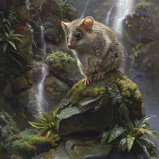 Mountain pygmy possum on mossy stone