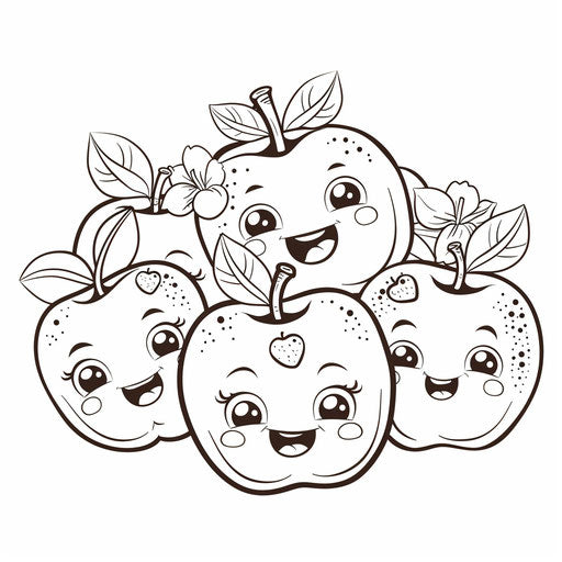 Kawaii apples with cute faces and accessories