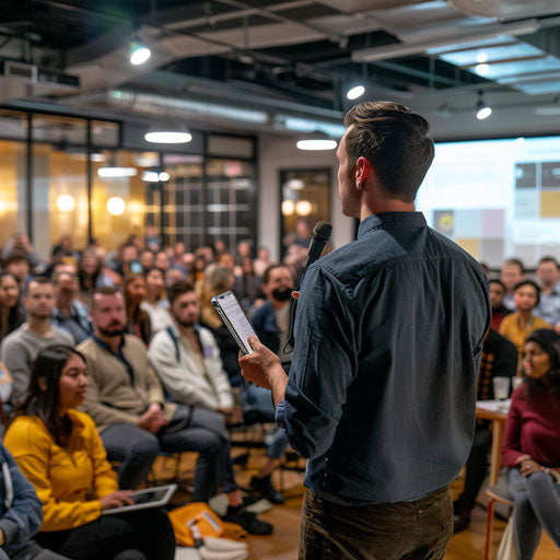 High-energy startup pitch competition with enthusiastic presenters and engaged audience