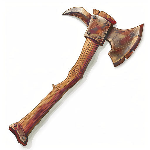Illustration of an axe in a photorealistic style on white background