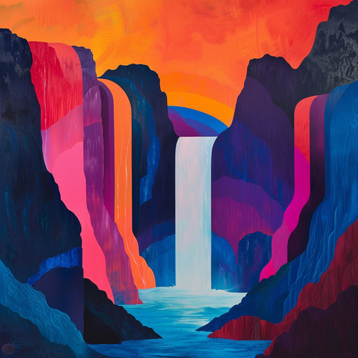 Tegenungan Waterfall with bold shapes and vibrant colors