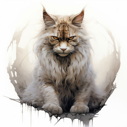 Noble cat on white background, inspired artist, luminous shadows