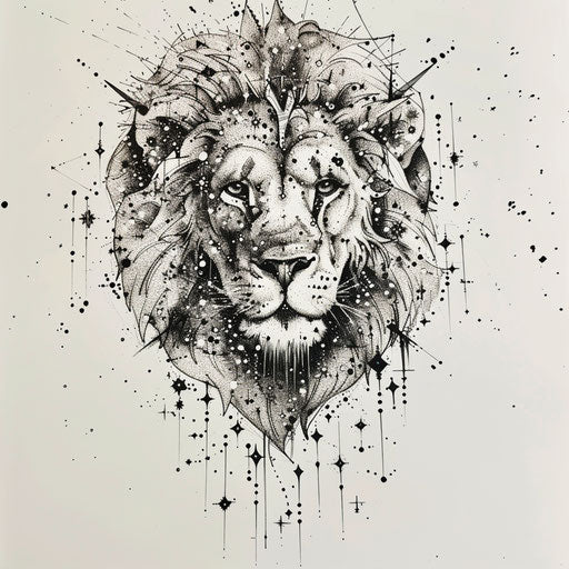 Sketch of Leo constellation in flat style, black and white with detailed dots