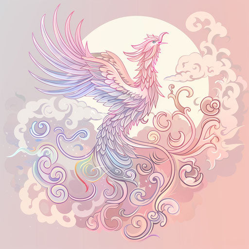Elegant flat sketch of a mythical phoenix rising, pastel design