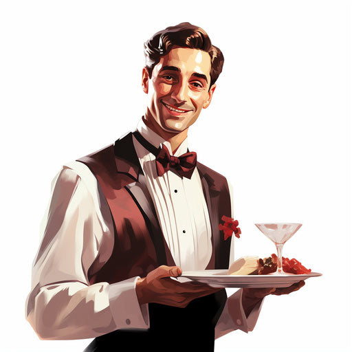 Waiter clipart in the style of Chiaroscuro Art
