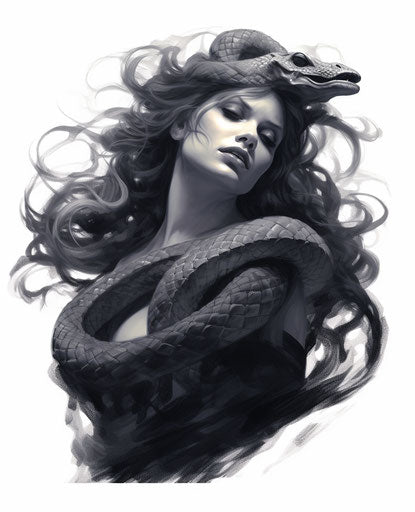 Snake tattoo for girls, modern vintage black and white illustration