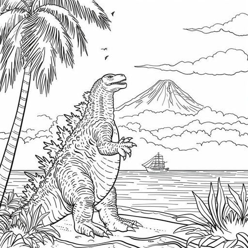 Cute Godzilla by the sea
