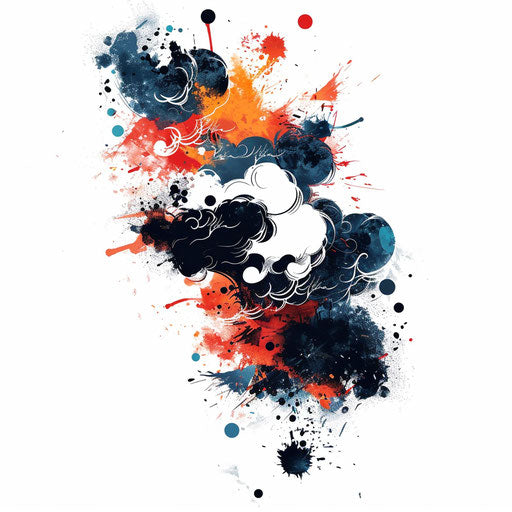 Abstract expressionist cloud tattoo design with color splashes