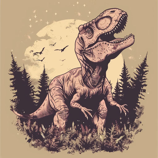 Elegant flat tattoo sketch of a T rex in a forest