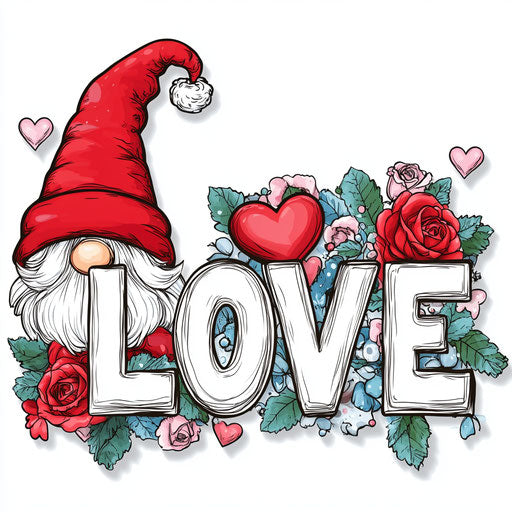 Love with gnomes, hearts, roses, cute sublimation design