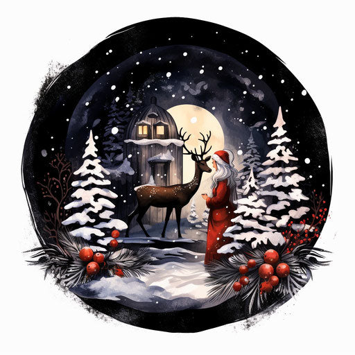 Christmas clipart in the style of Chiaroscuro Art, on white background