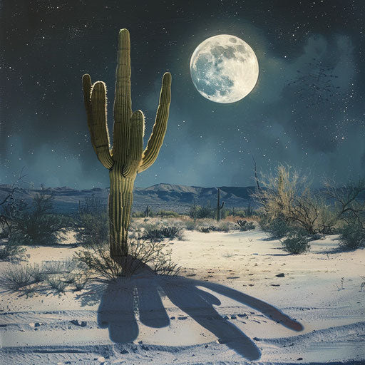 Cactus in moonlight creating mystical desert ambiance
