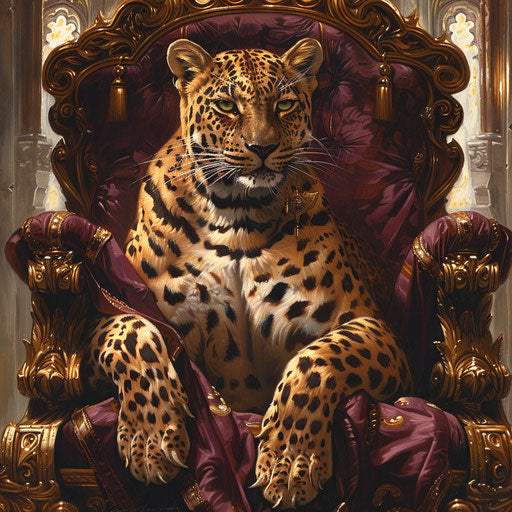 Royal leopard on a throne in a palace