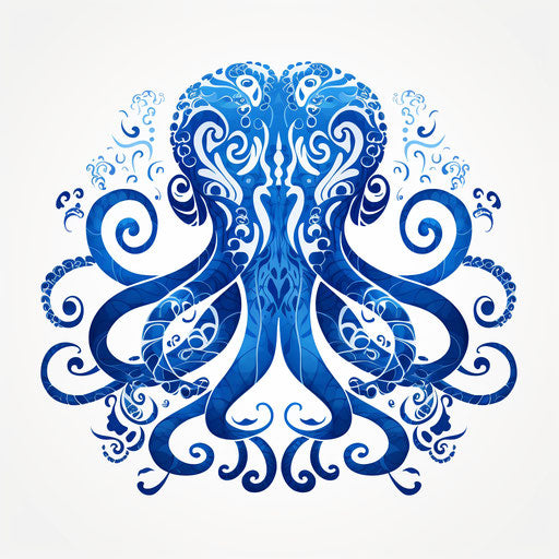 Blue and white octopus design with swirls, mystic style