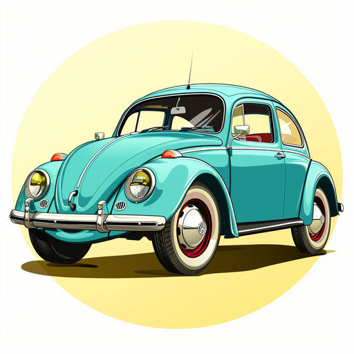 Realistic cartoon car with flat random color background