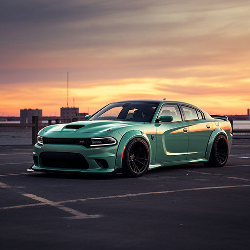 Powerful sedan in seafoam hue