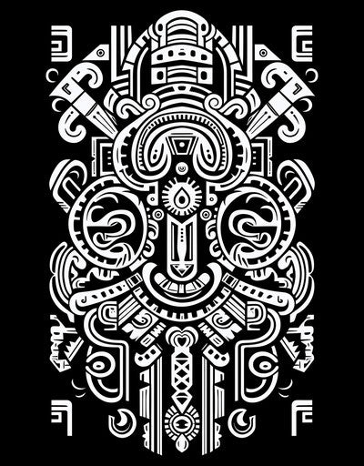 Embroidered ethnic tattoo design in monochromatic style