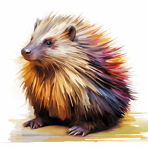 Porcupine artwork in the style of Oil painting on white background