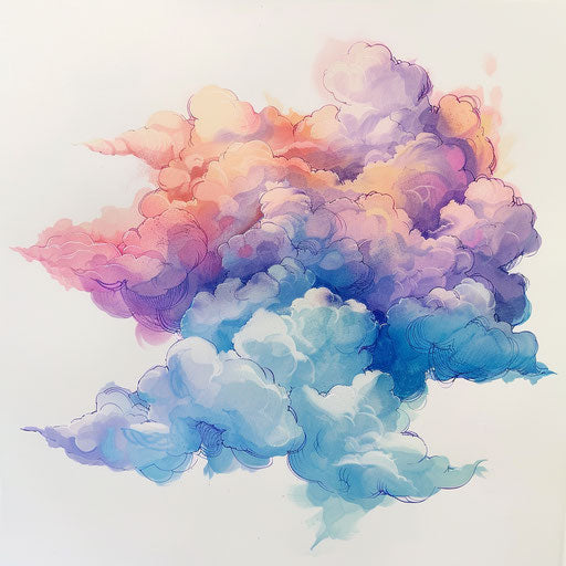 Dreamy cloud tattoo design in soft pastel colors on white canvas