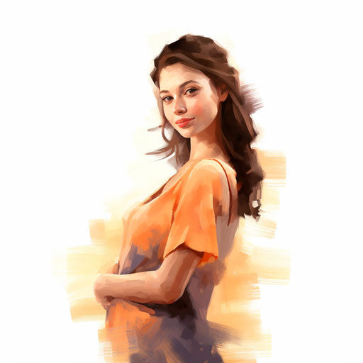 Pregnant illustration in the style of Oil painting, on a white background