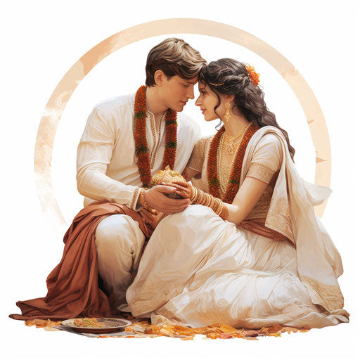 Hindu wedding clipart in the style of Oil painting, on a white background