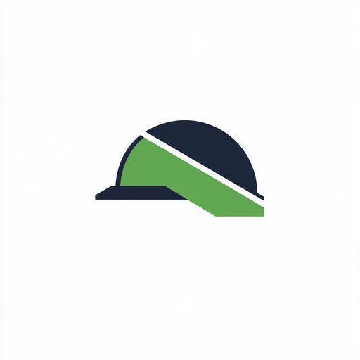 Minimalist construction company logo with a simple hard hat icon and modern typography, in a fresh green and navy color scheme, isolated on a flat white background.