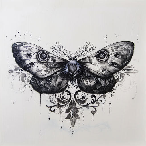Surrealistic death moth tattoo artwork