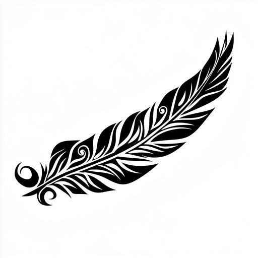 Tribal tattoo sketch with feather in black ink