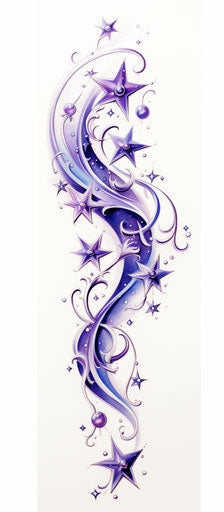 Stars tattoo design ideas, silver and purple style, smooth curved lines