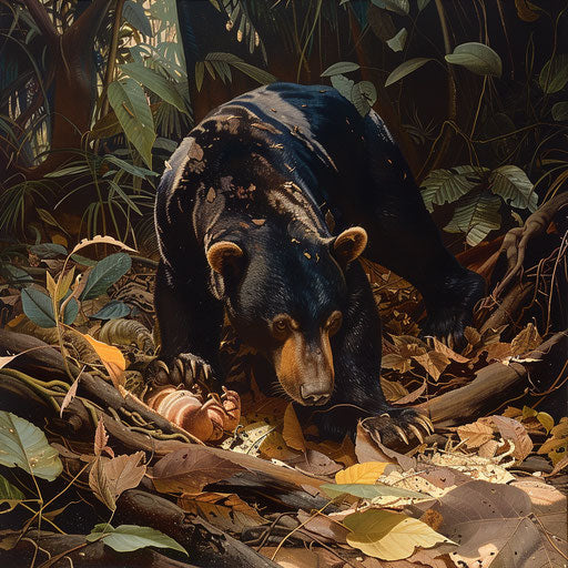 sun bear digging in the forest
