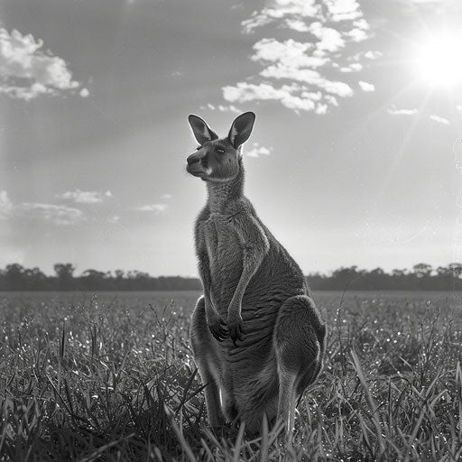 Red kangaroo standing in sunny field, Baheux style