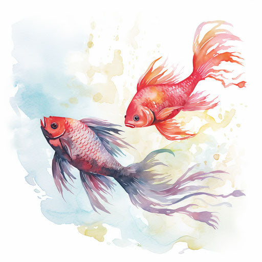 Colorful fish in watercolor in zen calligraphy style