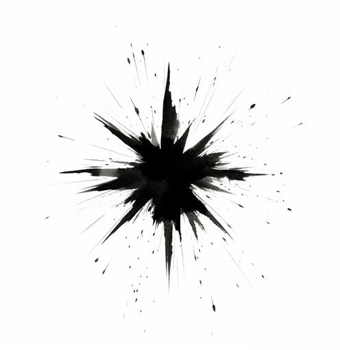 Black star silhouette on white background, free brushwork style